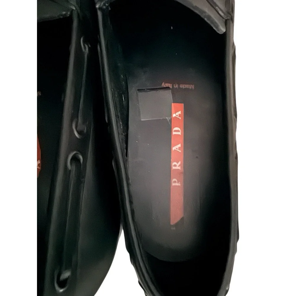 Prada MENS Loafers 8 Black Leather Driving Made In Italy EU 7 Women 9.5‎